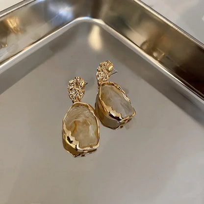 Lyra | Vintage Amber Resin Drop Gold Earrings