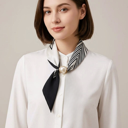 Sloane | Pearl Clasp Satin Pattern Neck Scarf