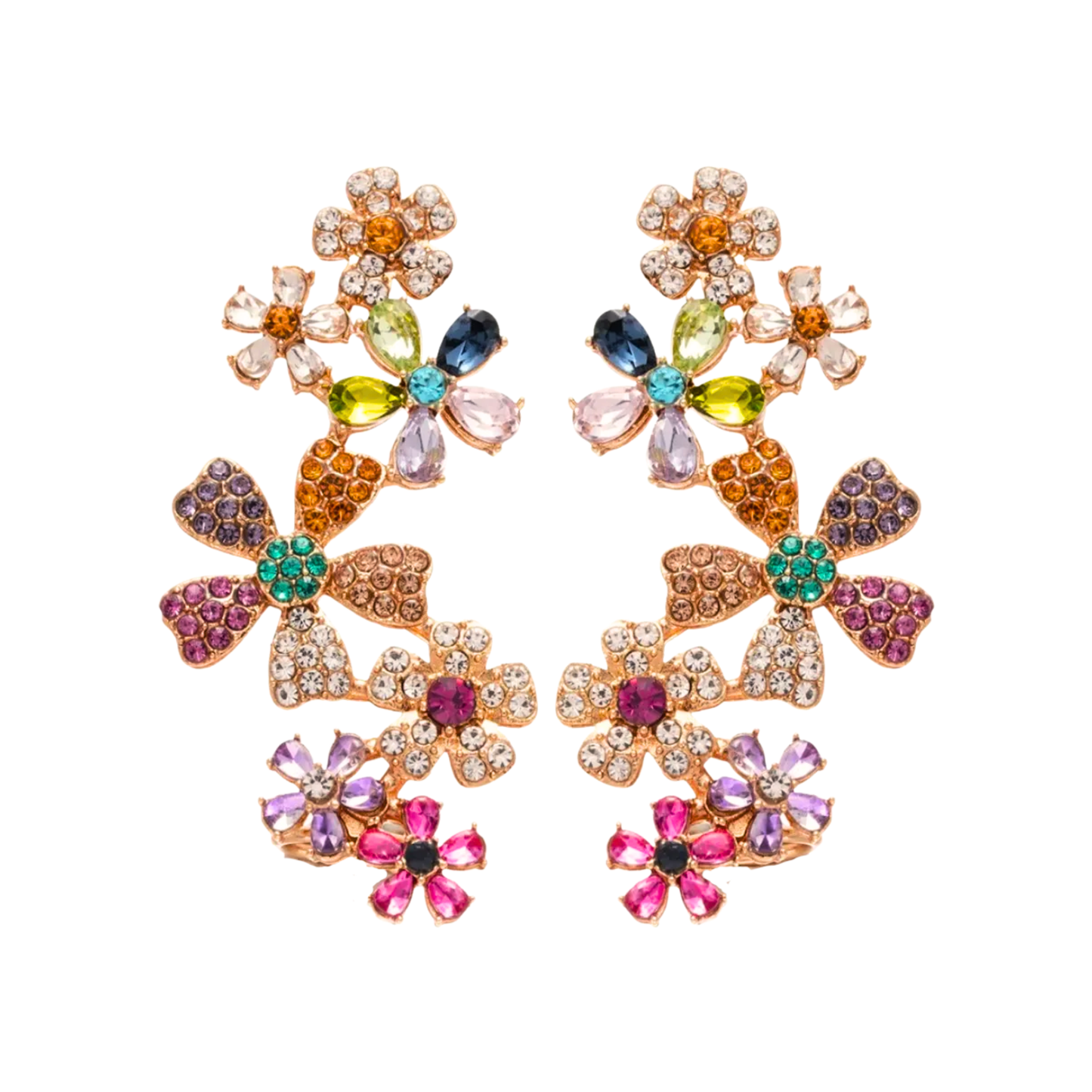 Soleil | Crystal Cluster Floral Drop Earrings in Gold