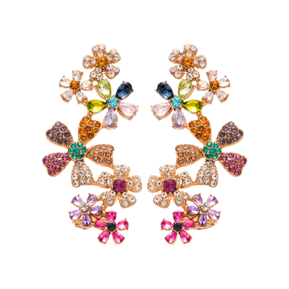 Soleil | Crystal Cluster Floral Drop Earrings in Gold