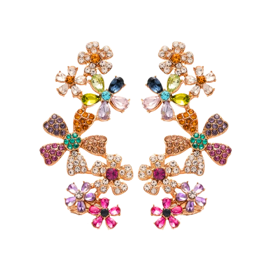 Soleil | Crystal Cluster Floral Drop Earrings in Gold