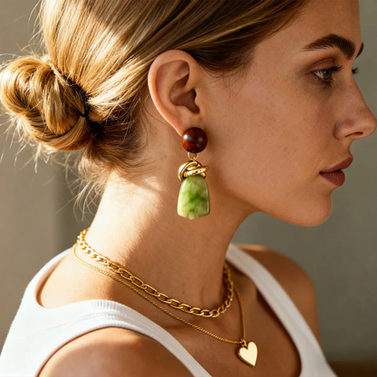 Tova | Wood Bead Resin Gold Twist Drop Earrings