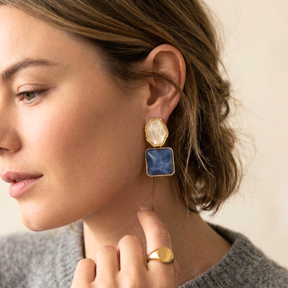 Willa | Marble Resin Square Drop Earrings