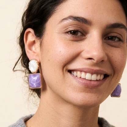 Willa | Marble Resin Square Drop Earrings