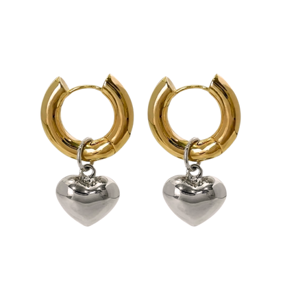 Zarah | Two-Tone Heart Charm Huggie Earrings in Gold