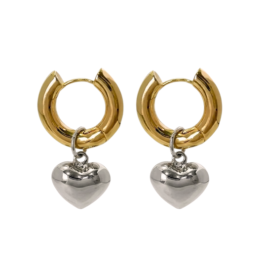 Zarah | Two-Tone Heart Charm Huggie Earrings in Gold