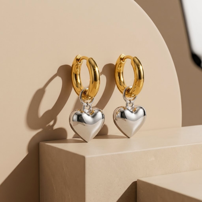 Zarah | Two-Tone Heart Charm Huggie Earrings in Gold