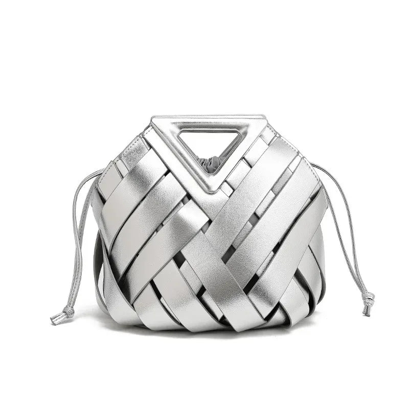 Lara | Vegan Leather Open Weave Triangle Handle Crossbody Bag