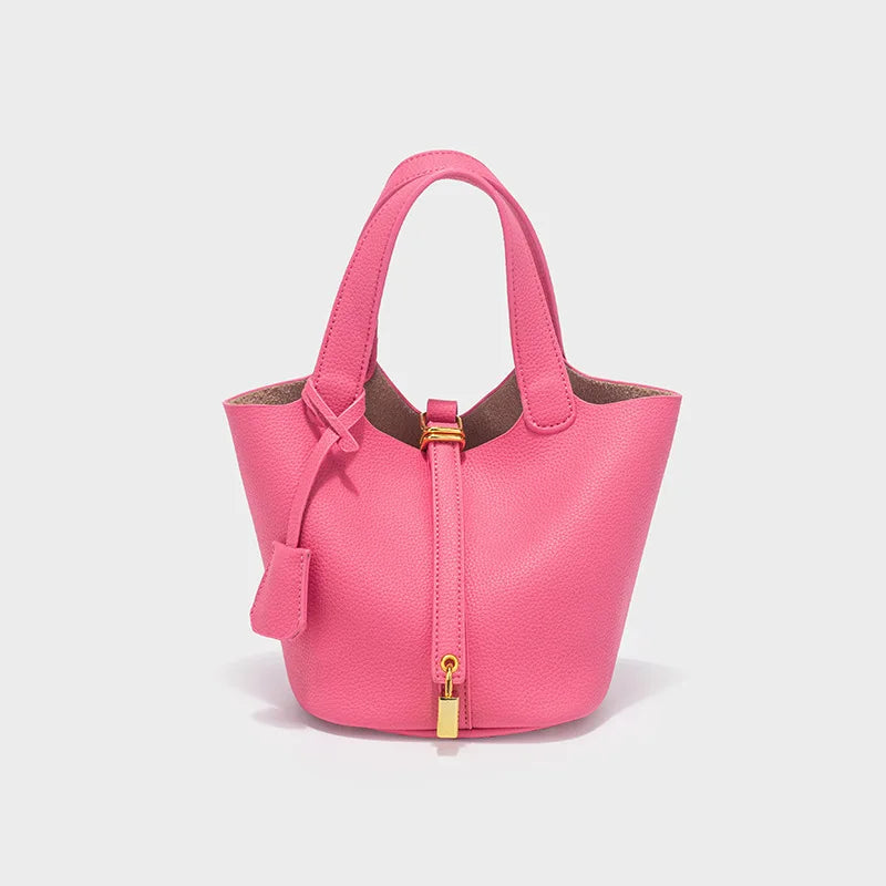 Ivy | Pebbled Faux Leather Mini Bucket Tote Bag