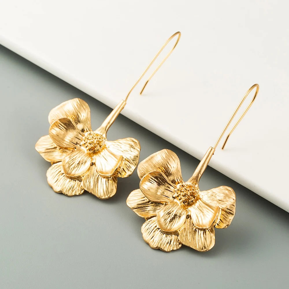 Rosalie | Long Hook Floral Drop Earrings