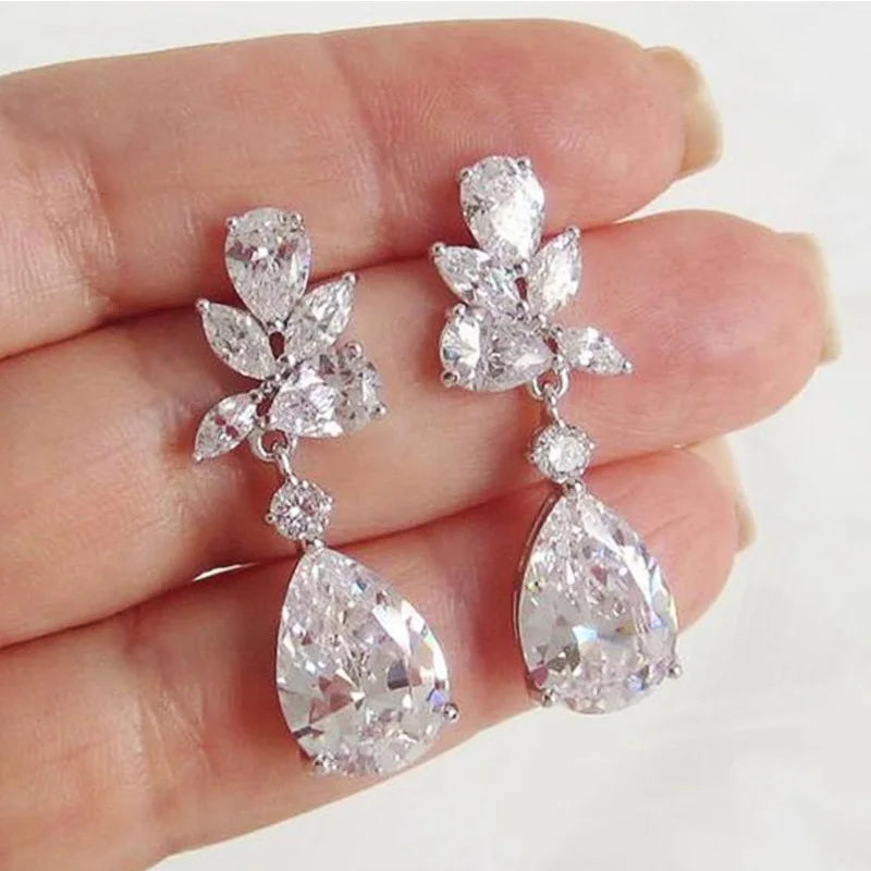 Vivienne | Teardrop Zirconia Bridal Crystal Earrings