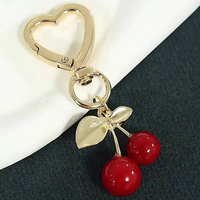 Cora | Cherry Heart Clasp Bag Charm in Red