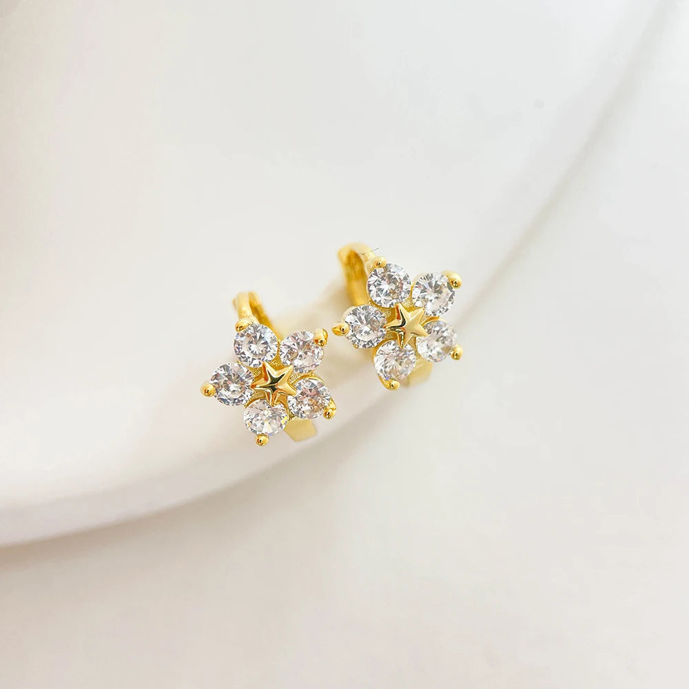 Cami | Pink Flower Star Huggie Hoop Earrings