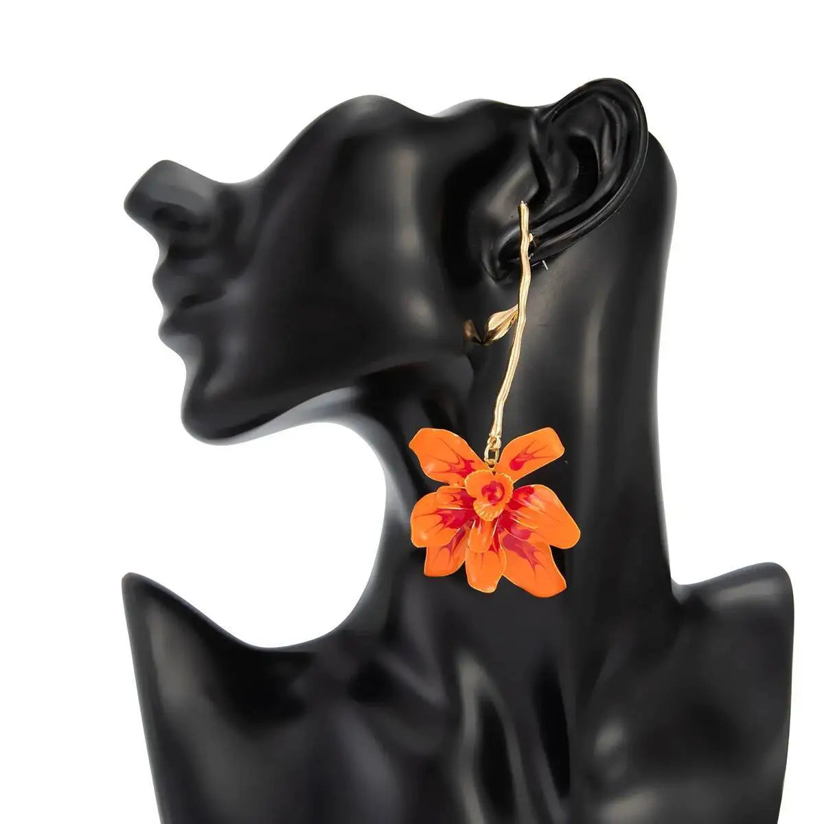 Maeve | Long Branch Floral Drop Earrings in Orange