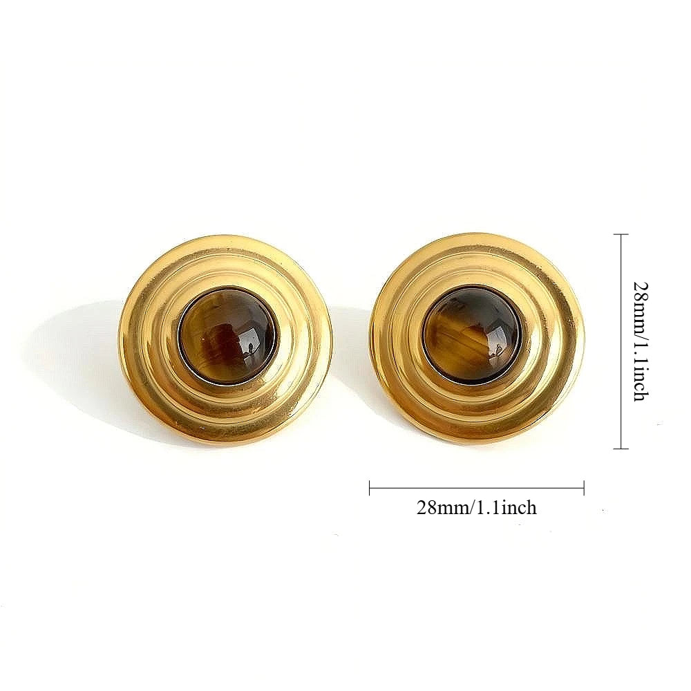 Sage | Tiger Eye Gold Hypoallergenic Stainless Steel Brown Stud Earrings
