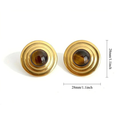 Sage | Tiger Eye Gold Hypoallergenic Stainless Steel Brown Stud Earrings