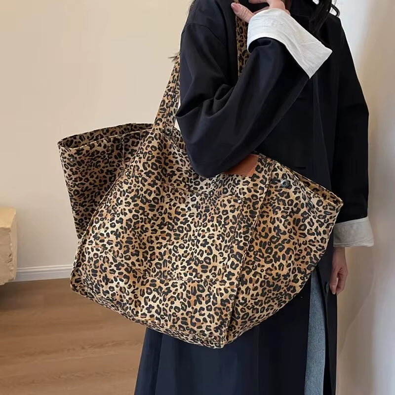 Thea | Leopard Print Vintage Canvas Tote Bag