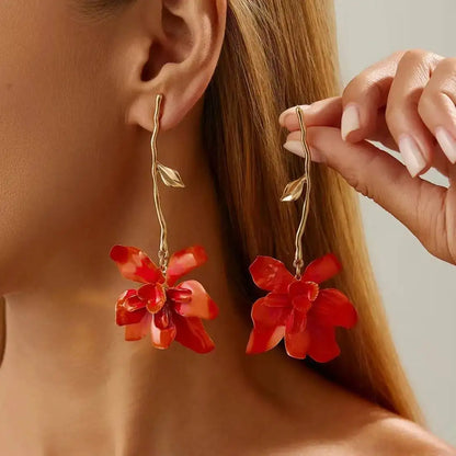 Maeve | Long Branch Floral Drop Earrings in Orange