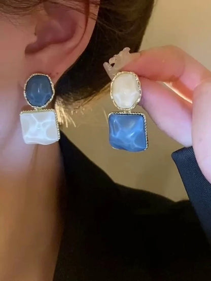 Willa | Marble Resin Square Drop Earrings