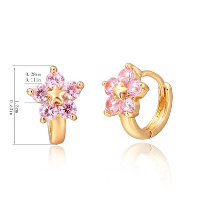 Cami | Pink Flower Star Huggie Hoop Earrings