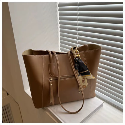 Vera | Scarf Detail Leather Tote Bag