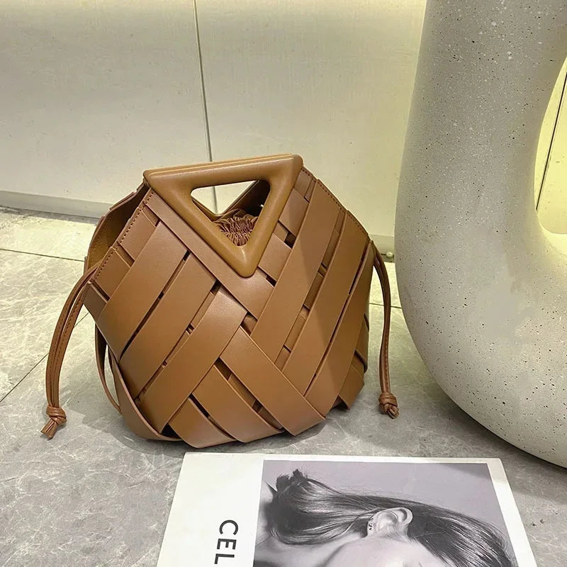 Lara | Vegan Leather Open Weave Triangle Handle Crossbody Bag