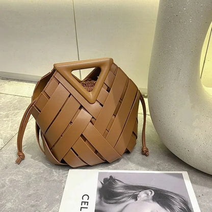 Lara | Vegan Leather Open Weave Triangle Handle Crossbody Bag