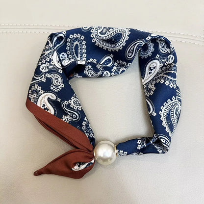 Sloane | Pearl Clasp Satin Pattern Neck Scarf