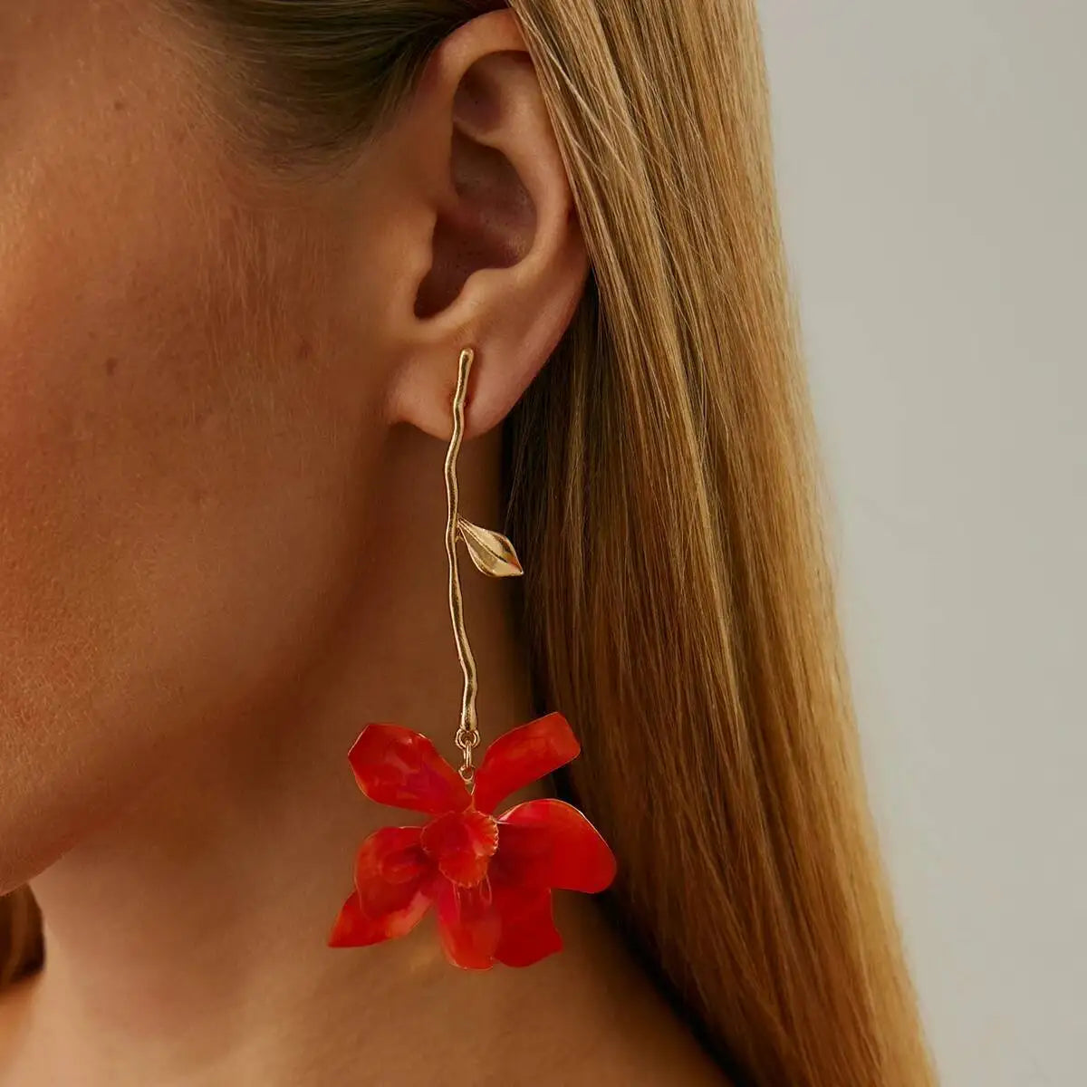 Maeve | Long Branch Floral Drop Earrings in Orange