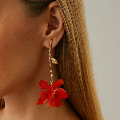 Maeve | Long Branch Floral Drop Earrings in Orange