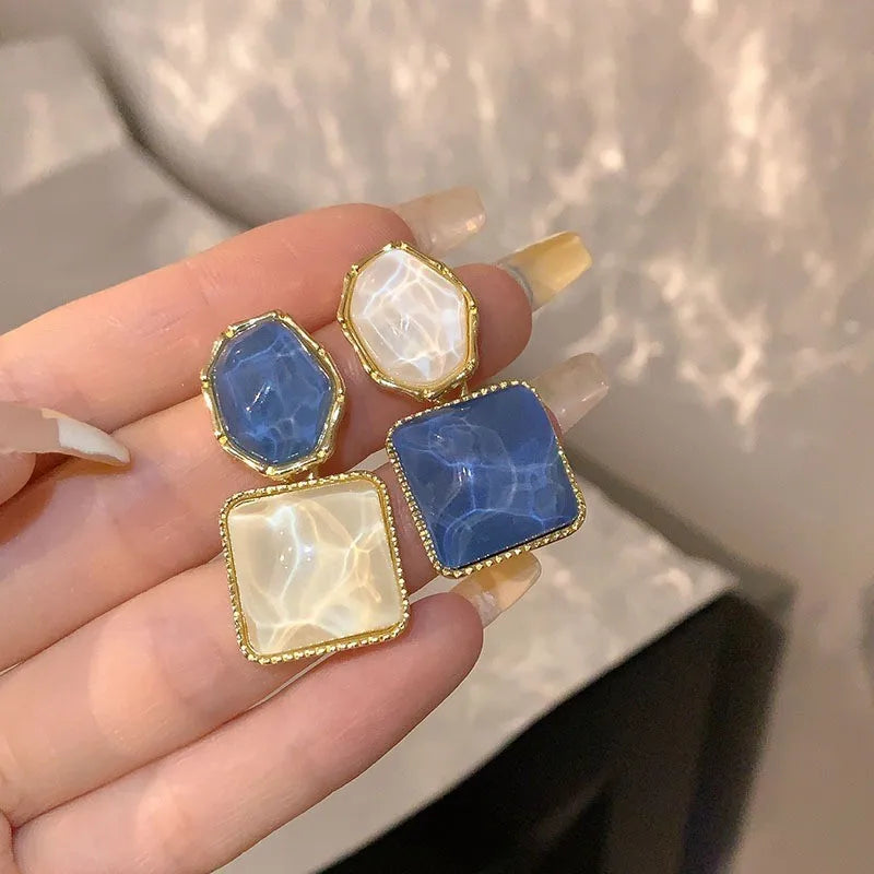 Willa | Marble Resin Square Drop Earrings
