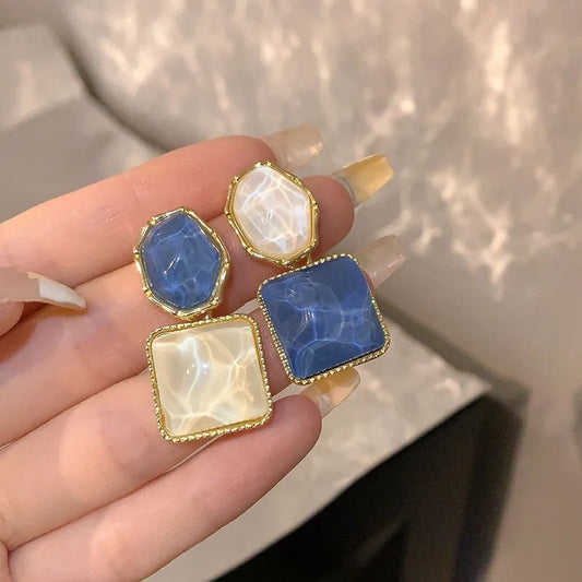 Willa | Marble Resin Square Drop Earrings