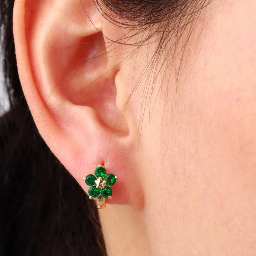 Cami | Pink Flower Star Huggie Hoop Earrings