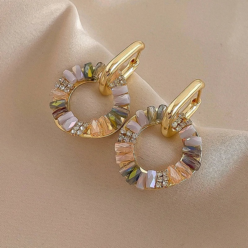Calla | Iridescent Crystal Ring Drop Earrings in Gold