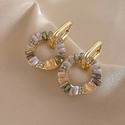 Calla | Iridescent Crystal Ring Drop Earrings in Gold