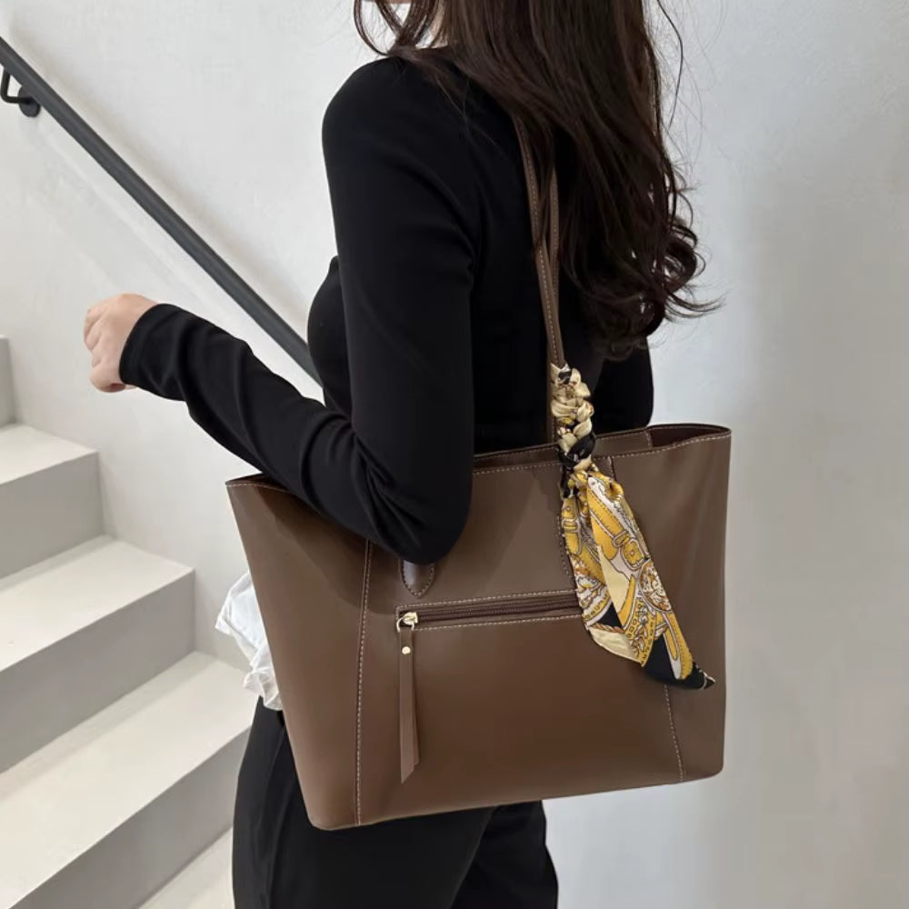 Vera | Scarf Detail Leather Tote Bag