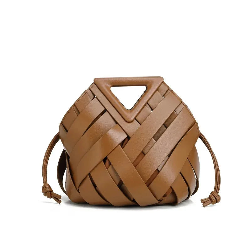 Lara | Vegan Leather Open Weave Triangle Handle Crossbody Bag
