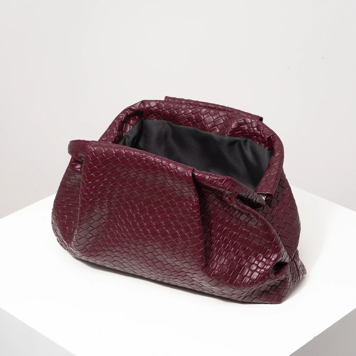 Odette | Woven PU Leather Clutch Bag in Burgundy