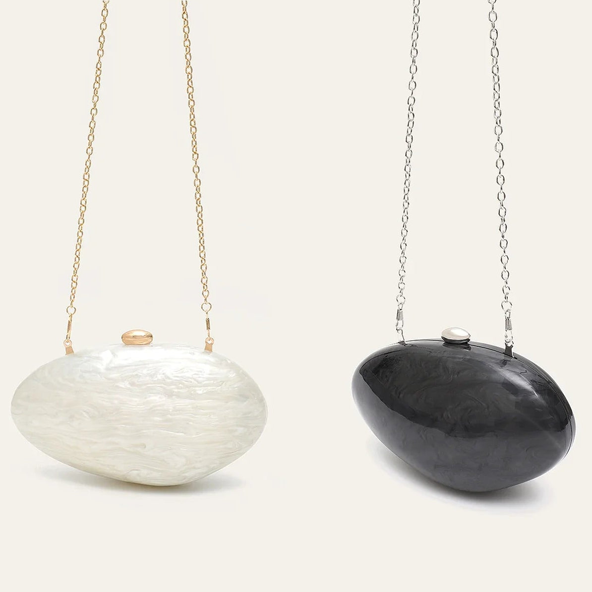 Maren | Oval Pearlescent Acrylic Shell Chain Clutch Bag