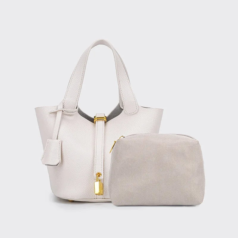 Ivy | Pebbled Faux Leather Mini Bucket Tote Bag