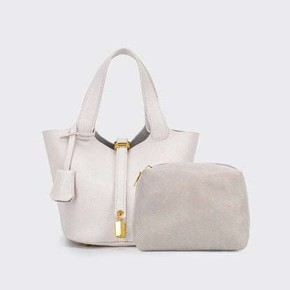 Ivy | Pebbled Faux Leather Mini Bucket Tote Bag