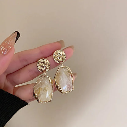 Lyra | Vintage Amber Resin Drop Gold Earrings