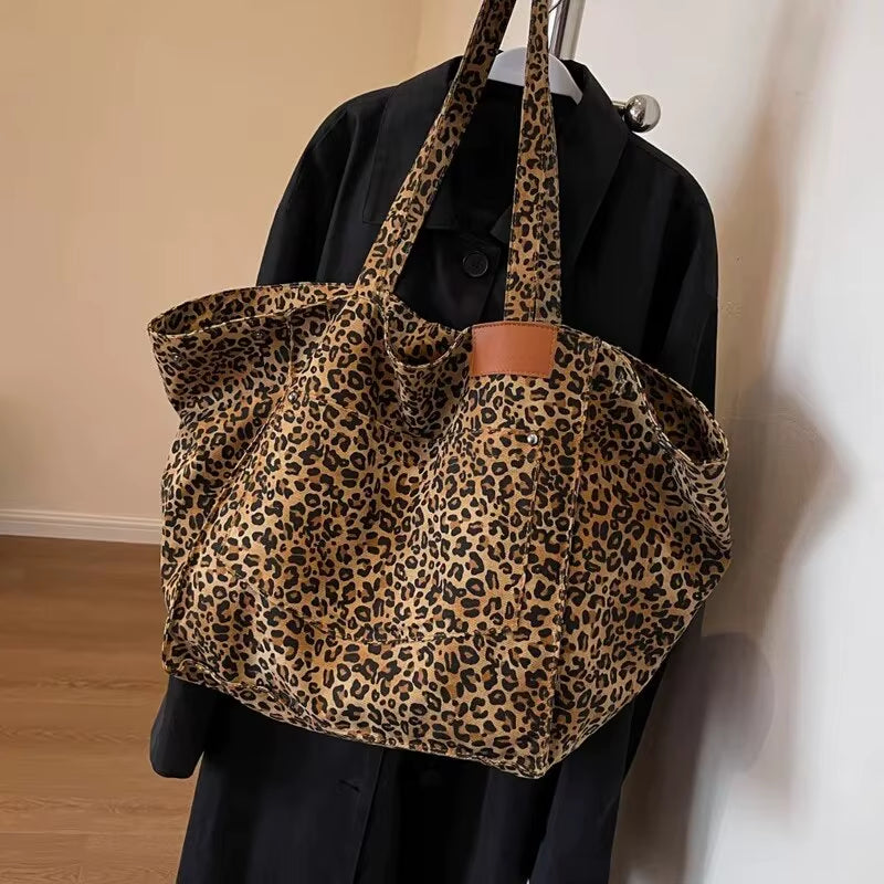 Thea | Leopard Print Vintage Canvas Tote Bag