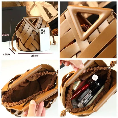 Lara | Vegan Leather Open Weave Triangle Handle Crossbody Bag