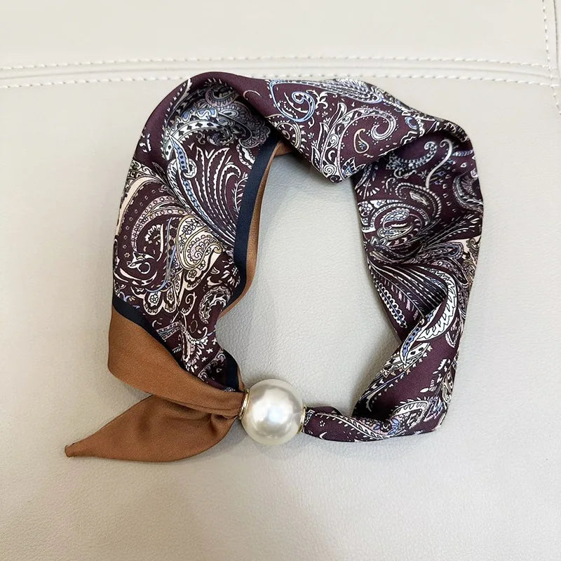 Sloane | Pearl Clasp Satin Pattern Neck Scarf