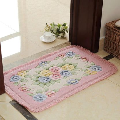 Flora | Floral Fringe Anti-Slip Bath Mat in Pink