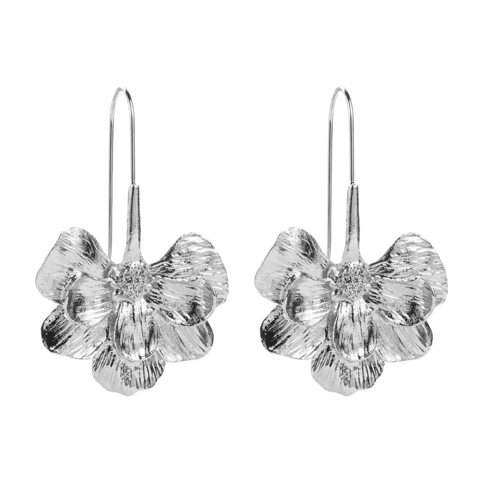 Rosalie | Long Hook Floral Drop Earrings