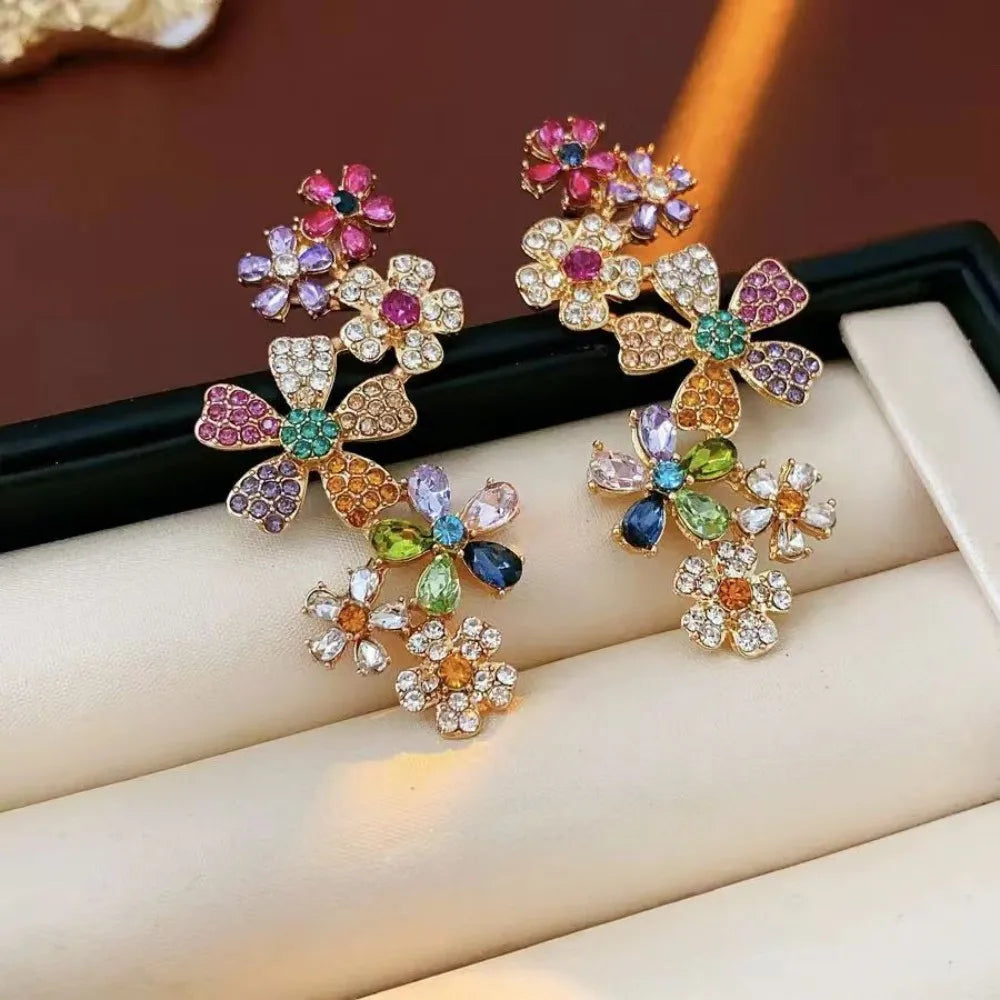Soleil | Crystal Cluster Floral Drop Earrings in Gold