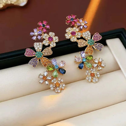 Soleil | Crystal Cluster Floral Drop Earrings in Gold