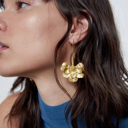 Rosalie | Long Hook Floral Drop Earrings